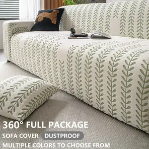 1 Piece Modern Minimalist Leaf Pattern Sofa Cover, High Stretch Non-Slip Soft Furniture Protector, Washable Universal Slipcover for 1/2/3/4 Seater Couch, Pet Friendly Decor for Bedroom.