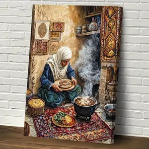 1 piece, framed, just a print, Islamic food, coffee, Arabic decoration, Persian decoration, kitchen decoration, Afghan art, Islamic, Islamic gift. Suitable for home office, bathroom, living room, bedroom decoration, 2D flat, perfect room decoration