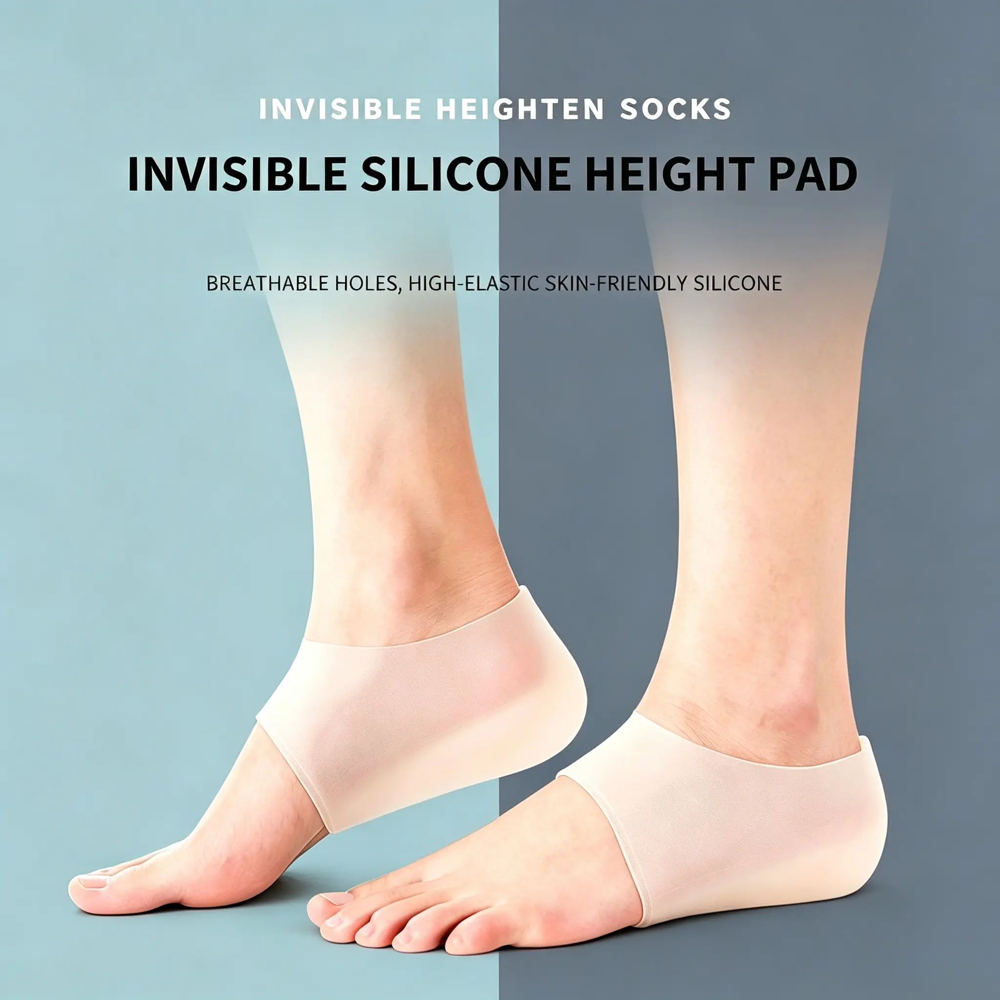 Heel Protectors Height Increase Insole Silicone Invisible Heel Lift Shoe Insoles, Shock Absorption Cushion Support for Men and Women Half Shoe Pad