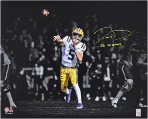 Jayden Daniels LSU Tigers Autographed "16 x 20" Throwing Spotlight Photograph with "23 Heisman" Inscription - Fanatics Authentic Certified
