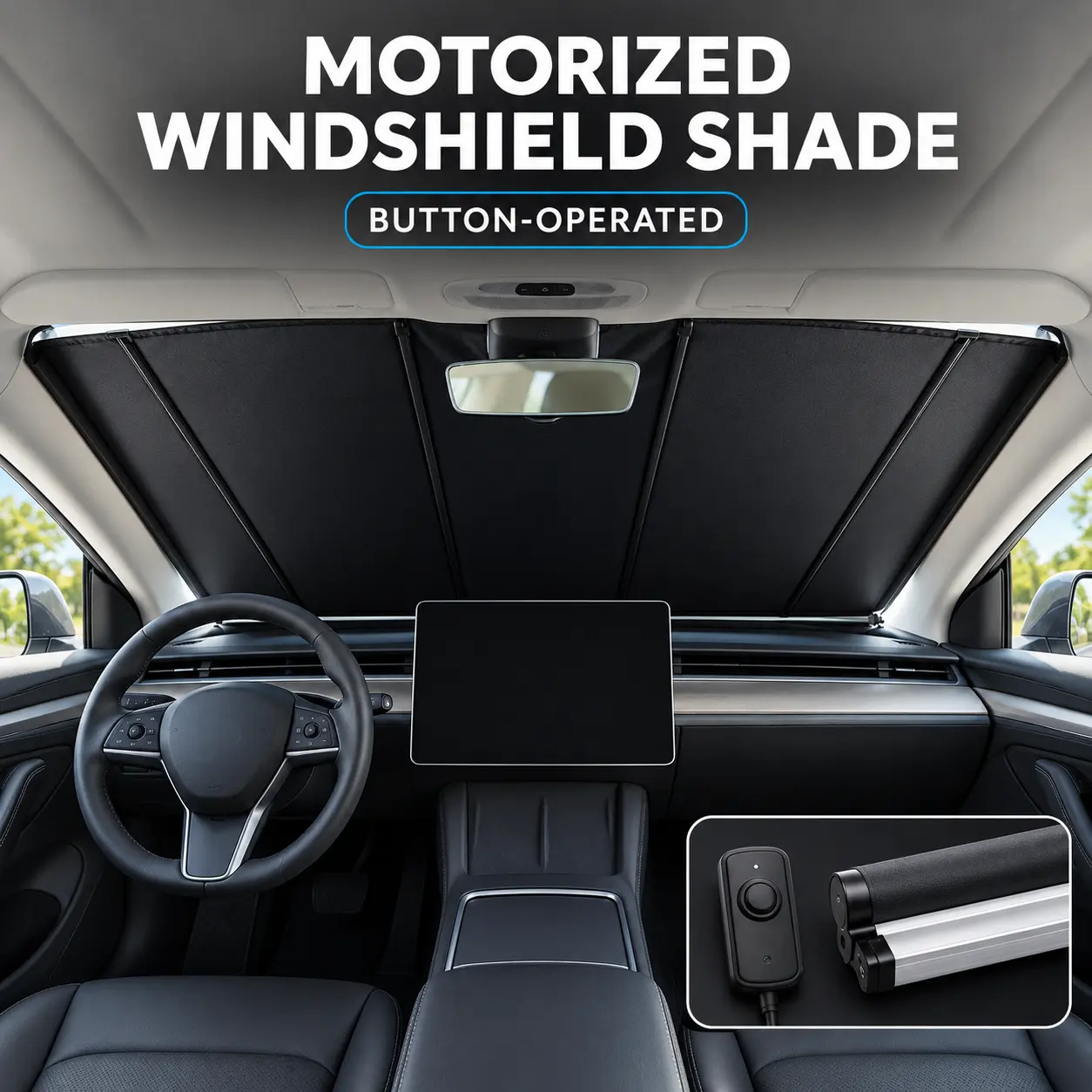TAVDAT 1-Touch Retractable Aluminum Alloy Single Straight Rod Car Front Window Sun Shade - Sun Protection, Heat Insulation, Adjustable, Compatible Size, Sunshade for Car Outside, Vent Visors, Auto Exterior Accessory