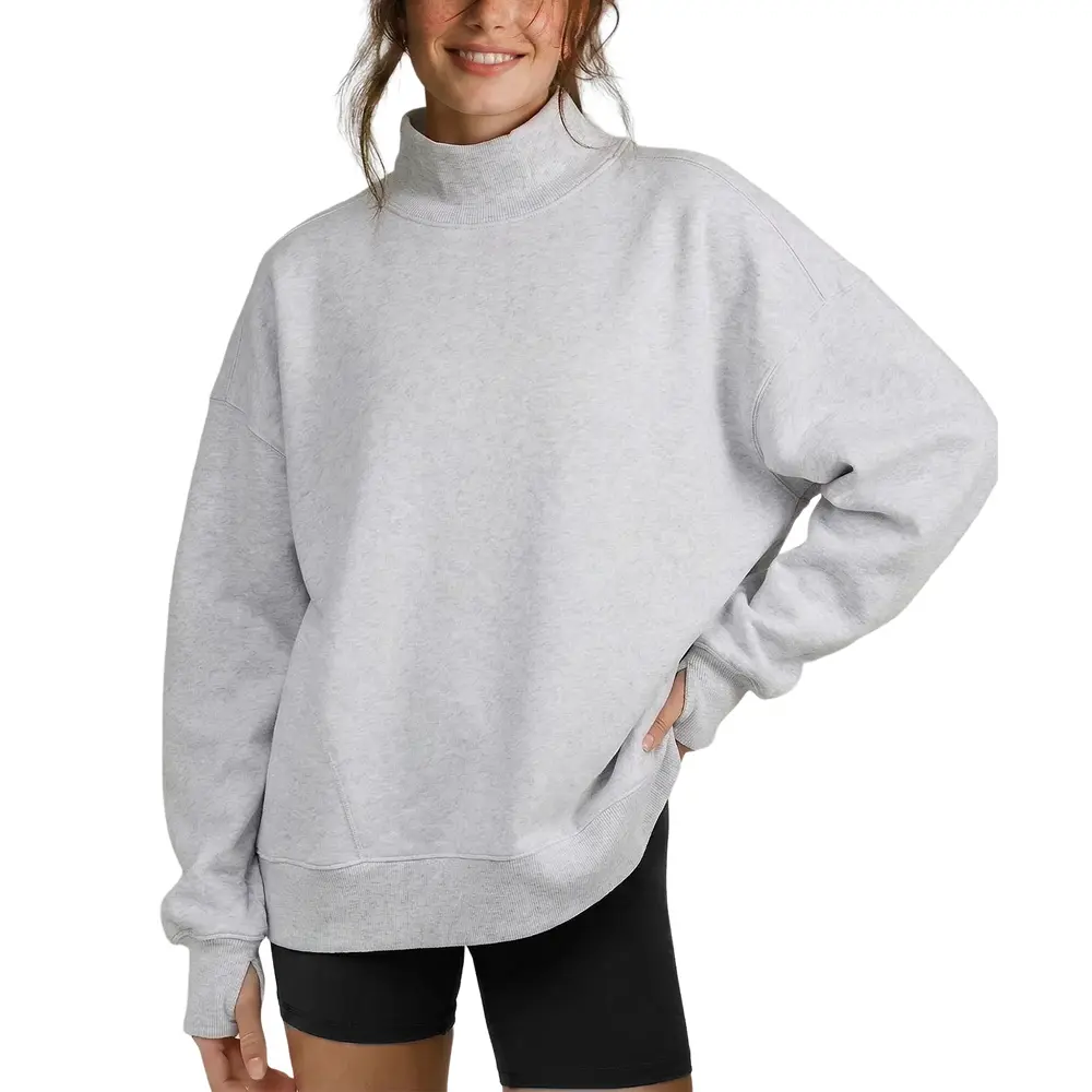 Wyeysyt Women's Mock Neck Sweatshirt Oversized Cloud Fleece Lined Turtleneck Sweatshirts with Pockets