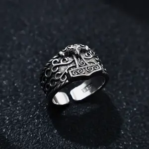 Retro Viking Anchor Adjustable Open Ring For Men Silver-plated Copper Gothic Punk Edgy Niche Jewelry Bikers Accessories Man Gift