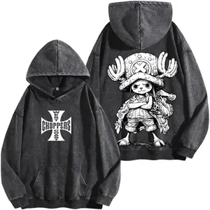 Tony Tony Chopper Washed Hoodie, One Piece Anime Graphic Tee, Straw Hat Crew Streetwear Shirt, Cute Manga Fan Apparel