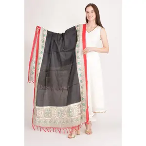 Multicolor Printed Cotton Silk Dupatta With Tassels