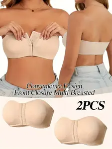 Women's Wireless Bra Set, Underwear, Strapless, No Underwire Design, Front Buckle Closure, Soft Breathable Fabric, Perfect for Daily Wear & Casual