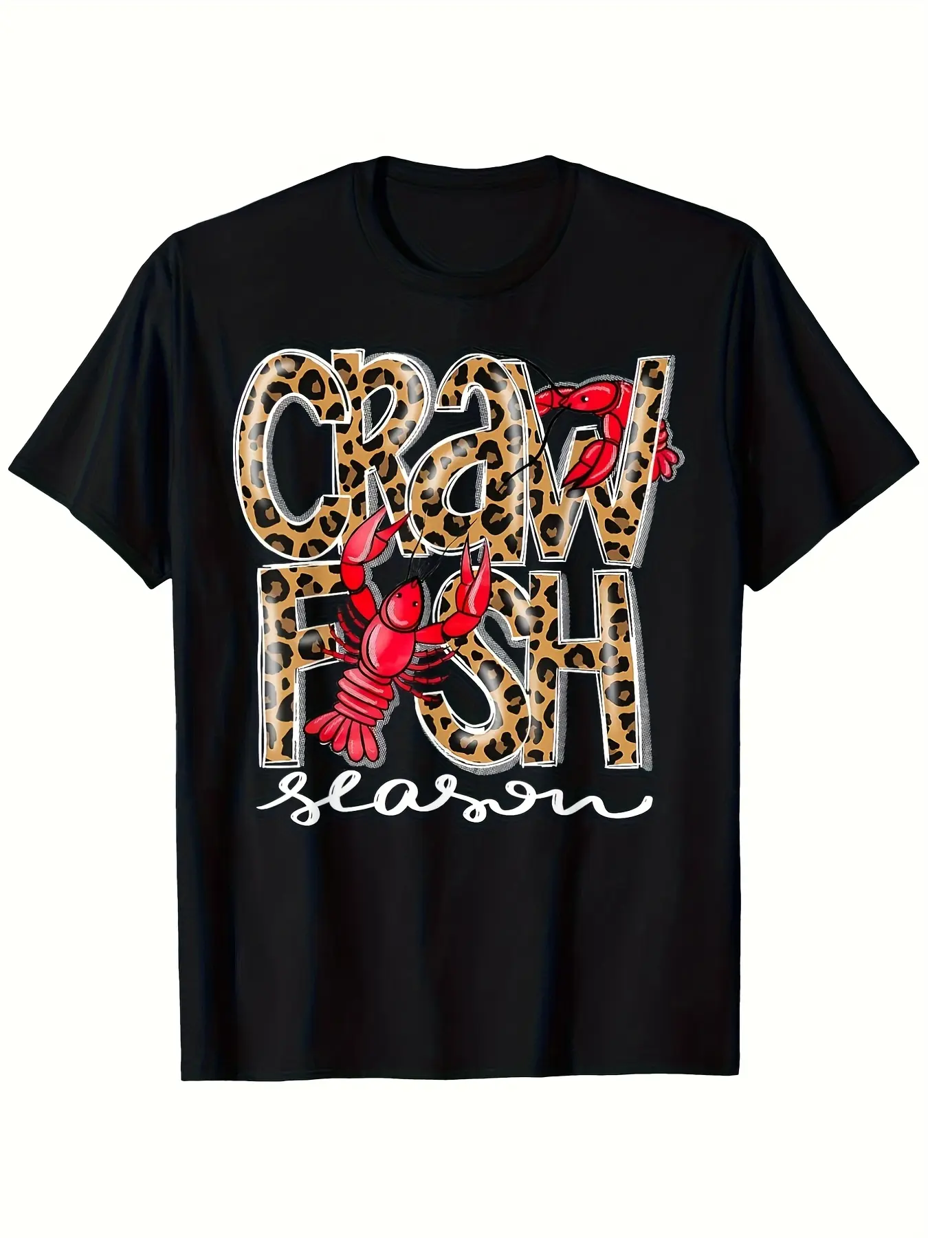 Crawfish Season Leopard Funny Crawfish Boil Lobste unisex soft cotton short sleeve t shirt, vintage graphic casual tee for men women teens, perfect birthday holiday gift for camping travel gym daily street  wear