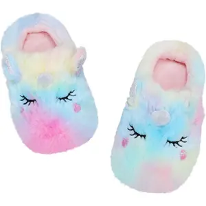 Girls Unicorn Slippers,  No-Slip Cozy Soft House Slippers with Comfy Memory  House Shoes for Girls Bedroom Indoor Outdoor