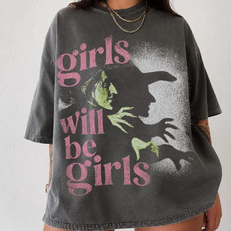 Comfort Colors Girls Will Be Girls Shirt, Witchy Feminist Graphic Tee, Pink Goth T-Shirt, Vintage Summerween Shirt, Grunge Halloween Apparel