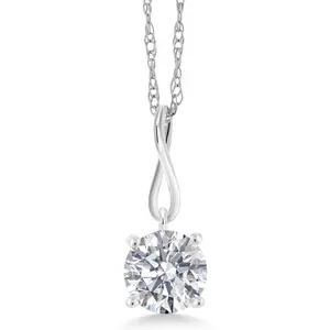 Gem Stone King 10K White Gold IGI Certified Lab Grown Diamond Pendant | 1.00 Ct Round Cut |  D-E Color VS1-VS2 Clarity | With 18 Inch Gold Chain