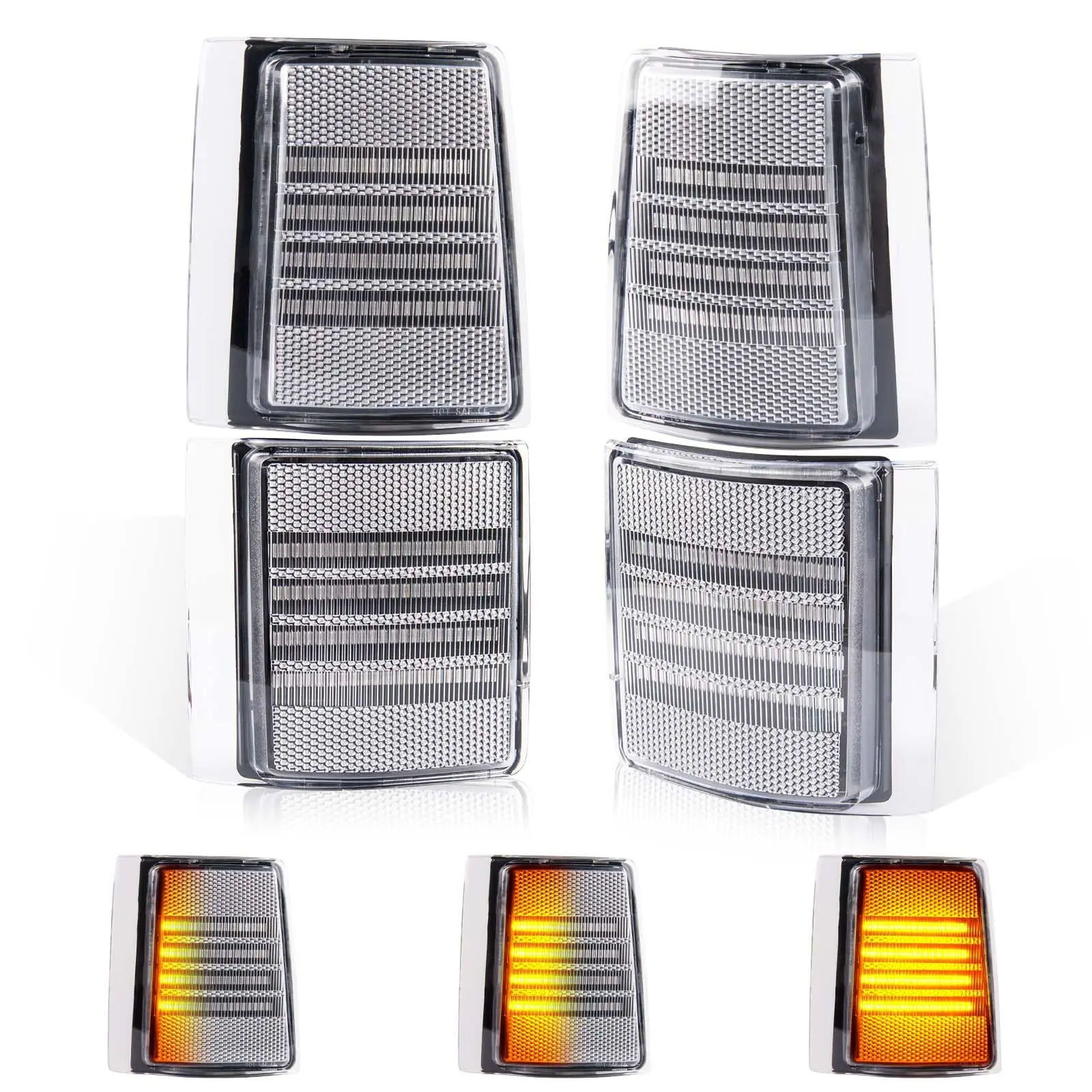 Gempro Sequential Amber LED Corner Side Marker Turn Signals with 72 SMD Chips, ABS Plastic Plug-and-Play, for 1995-1999 GMC Truck Suburban C 1500 2500 3500 Yukon Front Upper & Lower Grill Lights, 4PCS