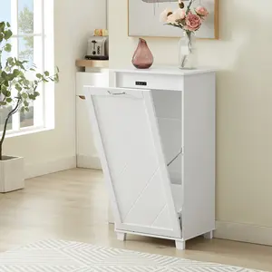 VECELO Tilt Out Trash Bin Cabinet Wooden with Negative Ion and Deodorizing Function Kitchen Recycling Trash Can Laundry Sorter