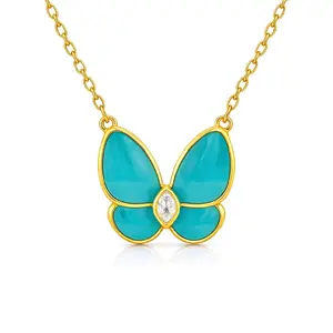 Turquoise Butterfly Necklace 925 Sterling Silver 14k Gold Plating