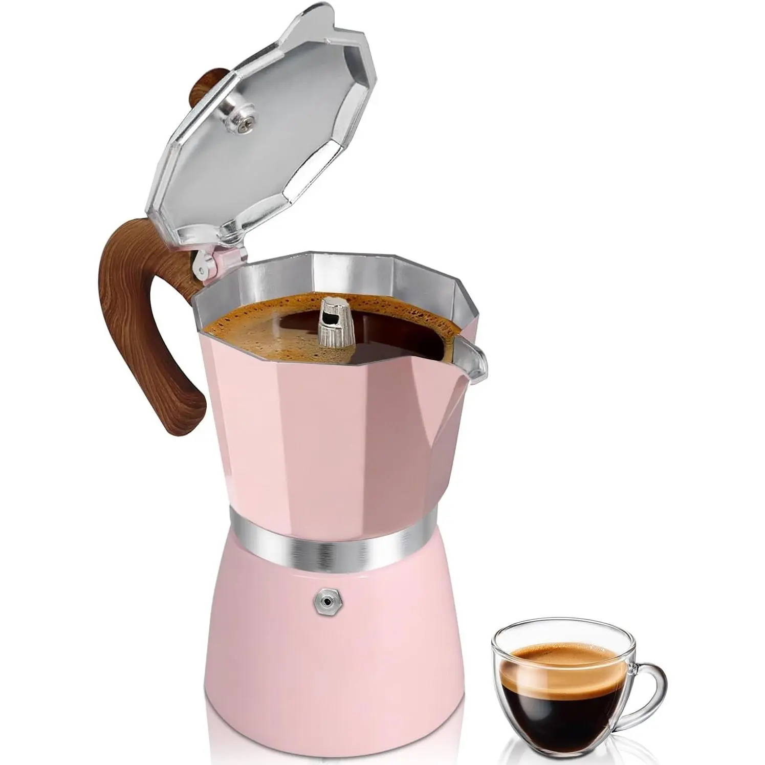 Aluminum Body Stovetop Espresso Maker, 6-Cup 10oz/300ml Moka Pot Percolator, Easy Brewing for Electric-Ceramic Stoves & Home Camping, Classic Pink Italian Cuban Café Style, 10 Oz Cup