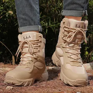 5.AA Men's All-Season All-Terrain Multi-Purpose High-Top Military Boots with Side Zipper - Lightweight, Breathable & Slip-Resistant Hiking Shoes for Mountaineering, Jungle Exploration, Rock Climbing, Camping and Casual Wear Tactical Work Boots outdoorfun