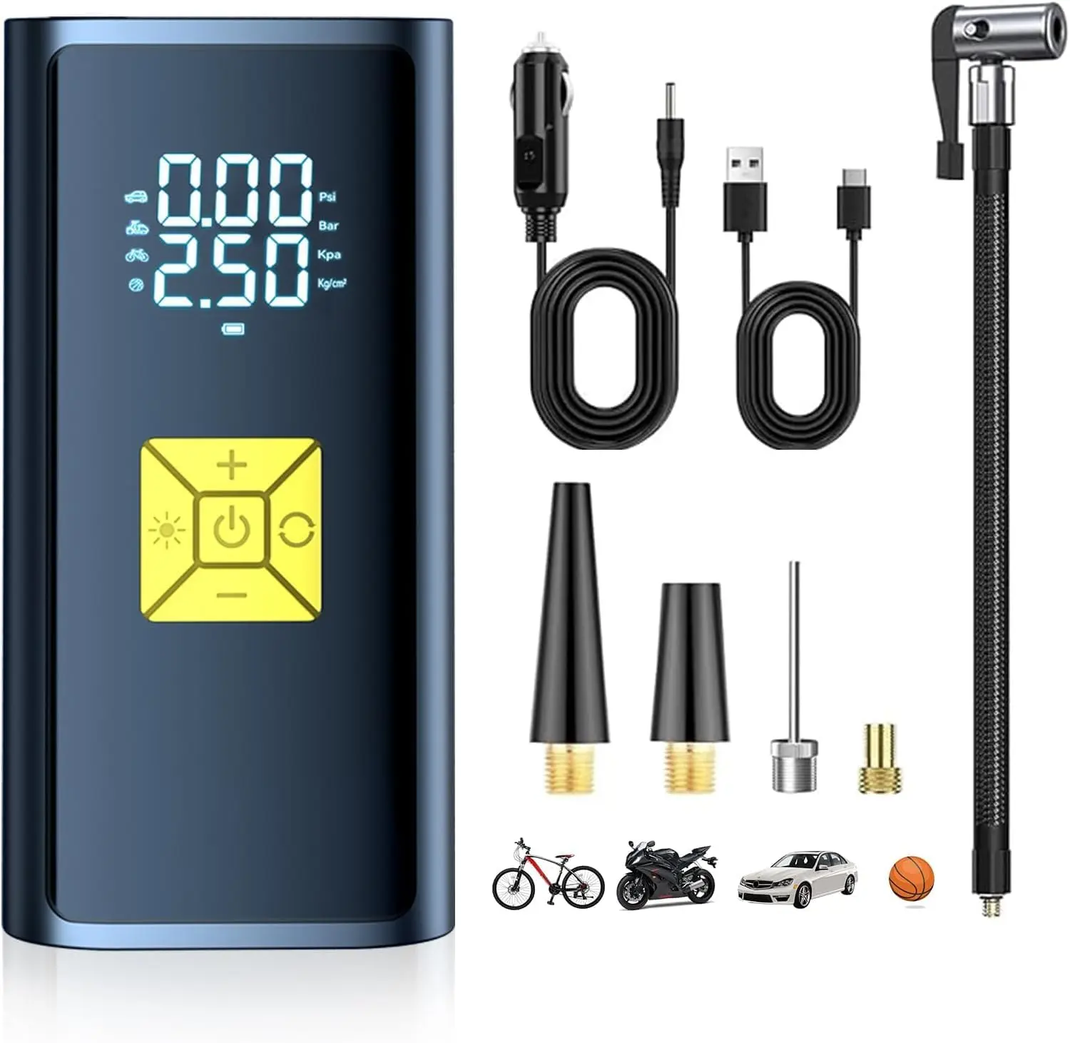 Cordless Inflator 150PSI Electric Air Pump - Digital LCD Display, Auto Shutoff, Emergency Light - Car Tire Pumps, Tire Inflation Tool for Cars, Motorcycles