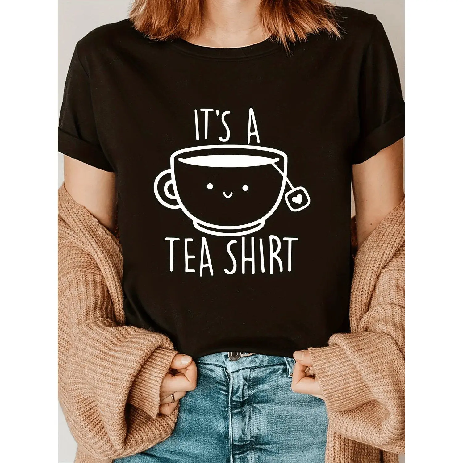 2026s Casual Crew Neck Regular Length All Season Fashion Tee with Its a Tea Shirt Alphabet Pattern Game Day Fan Gear Football Tee for All Fans