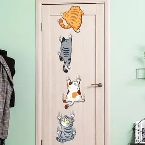 Cartoon Climbing Cat Lucky Cat Wall Stickers Funny Scratches Toilet Stickers Bathroom Living Room Decals Waterproof Home Decor