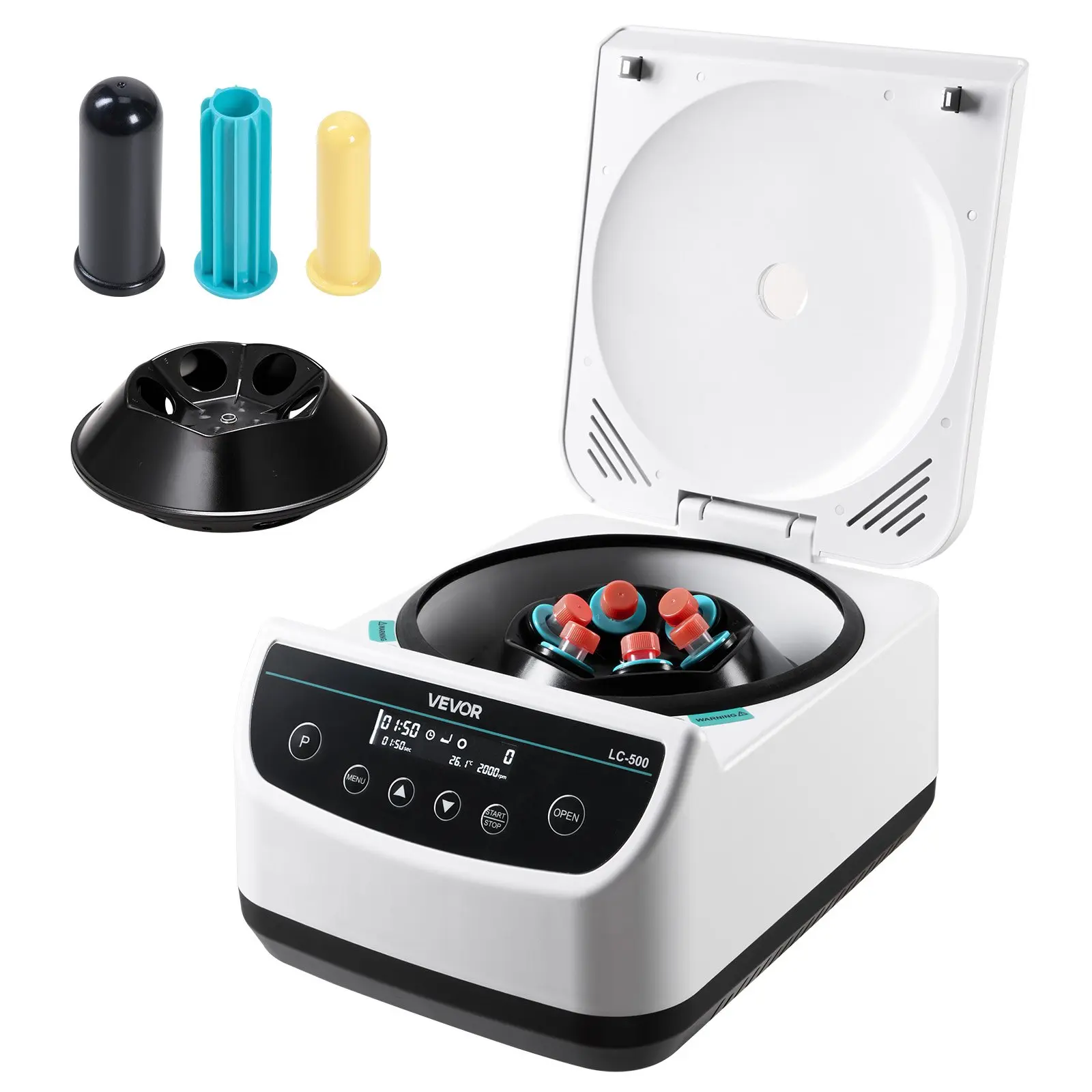 VEVOR Compact Automatic Lab Benchtop Centrifuge Machine - Adjustable Speed 500-4000rpm, 100-2100xg RCF, Non-Slip, Low Noise, 1 Rotor for 2/5/10/15/50ml Tubes, 6x15/50ml Capacity, Timer Included, Auto Lid Stop, Ideal for Biology/Cosmetics Development