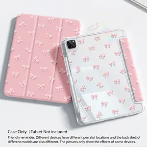 "Sweet & Cool" Style Pink Bow Pattern Protective Case - Featuring an Adjustable Stand, Built-in Pen Slot, and Foldable Anti-Slip TPU Design. Compatible with Samsung, iPad mini, iPad Air, iPad Pro, iPad (10th & 11th Gen), and other iPad series.