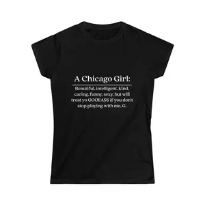 "Chicago Girl" Women's Softstyle Short sleeved Tee Cotton Collar Fabric Top