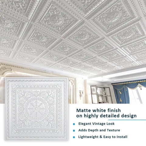 Art3d 24"x24" Flexible Bathroom-Safe Polyvinyl Chloride 3D Wall Panels, Matte 3D Floral Design, 12pcs (48 Sq Ft/Case), Easy to Cut/Paint, Art Deco Paintready Surface, Grid Decorative Panels for Drop Tile Ceiling Decoration, Adds Depth and Texture