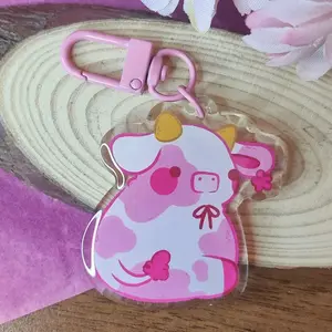 Pink Cow Acrylic Keychain, Cow Keychains, Strawberry Cow, Pink Cows Key Charms, Cute Keychain Gift Ideas, Cute Animals, Kawaii Keychain Accessories