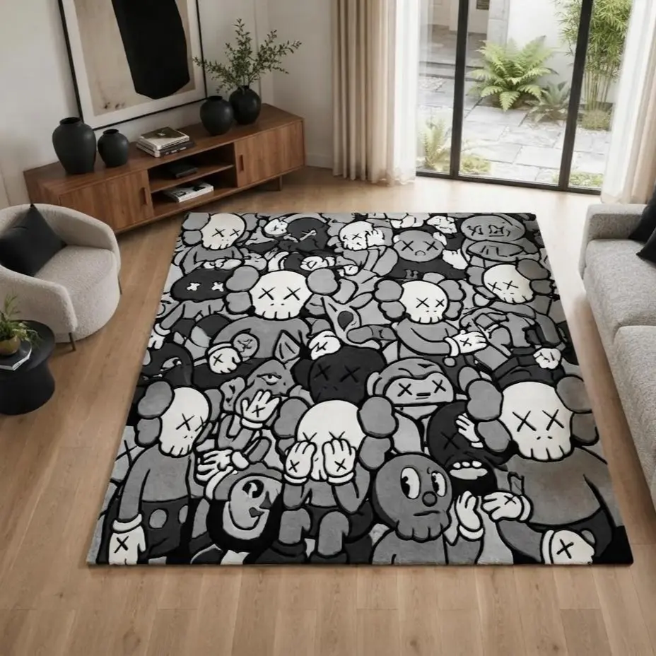 Hand Tufted Wool Cartoon Art Rug, KAWS Inspired Street Style Carpet