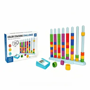 Color Matching Stacking Toy for Toddlers Age 3+, Montessori Fine Motor Skill Puzzle Game, Rainbow Sorting Challenge with Cards, Educational Sensory Learning Toy for Home Classroom Travel