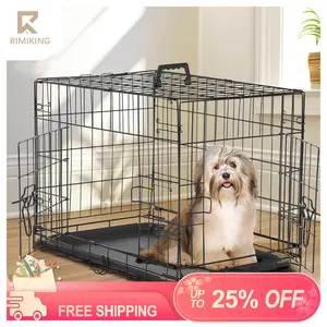 RIMIKING Constructed Durable Double Door Dog Crate,Five Sizes Available, Dual-Door Design, Secure Locking System,  Leak-Proof Pan,Rounded Corners & Clips,Removable Divider Panel,Sturdy Metal Construction,Visualization Feature,
