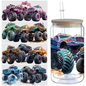 Monster Truck UV DTF Cup Stickers DIY Sticker Paper 5 Sheets, Waterproof Cartoon Transfer Decals, 16 Oz DIY Furniture Craft Supplies, Graphic Decal