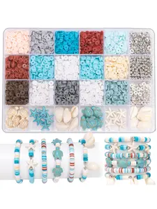 Colorblock Beaded Bracelet Making Kit, Ocean Style Vacation Turquoise Turtle Shells Starfish Beads for Women Summer, Fashion Accessories for Women & Girls