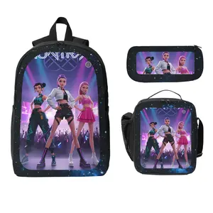 K-POP singer backpacks, available in one-piece and three-piece sets, featuring colorful stage-style printed handbags and backpacks, lightweight everyday backpack sets, stylish commuter bags, and large-capacity travel bags.