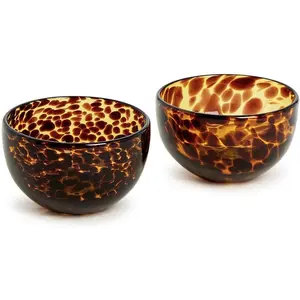 Set of 2 Tortoise Print Tidbit Bowl, Glass, 4-inch Diameter, Kitchen Serveware and Accessories