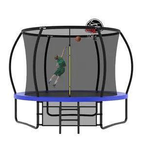 10 Foot Outdoor Pumpkin Shaped Trampoline ASTM Certified Thickened 310g PVC Spring Cushion Comes with Basketball Stand and Multi functional Storage Bag for Adult Fitness and Home Use