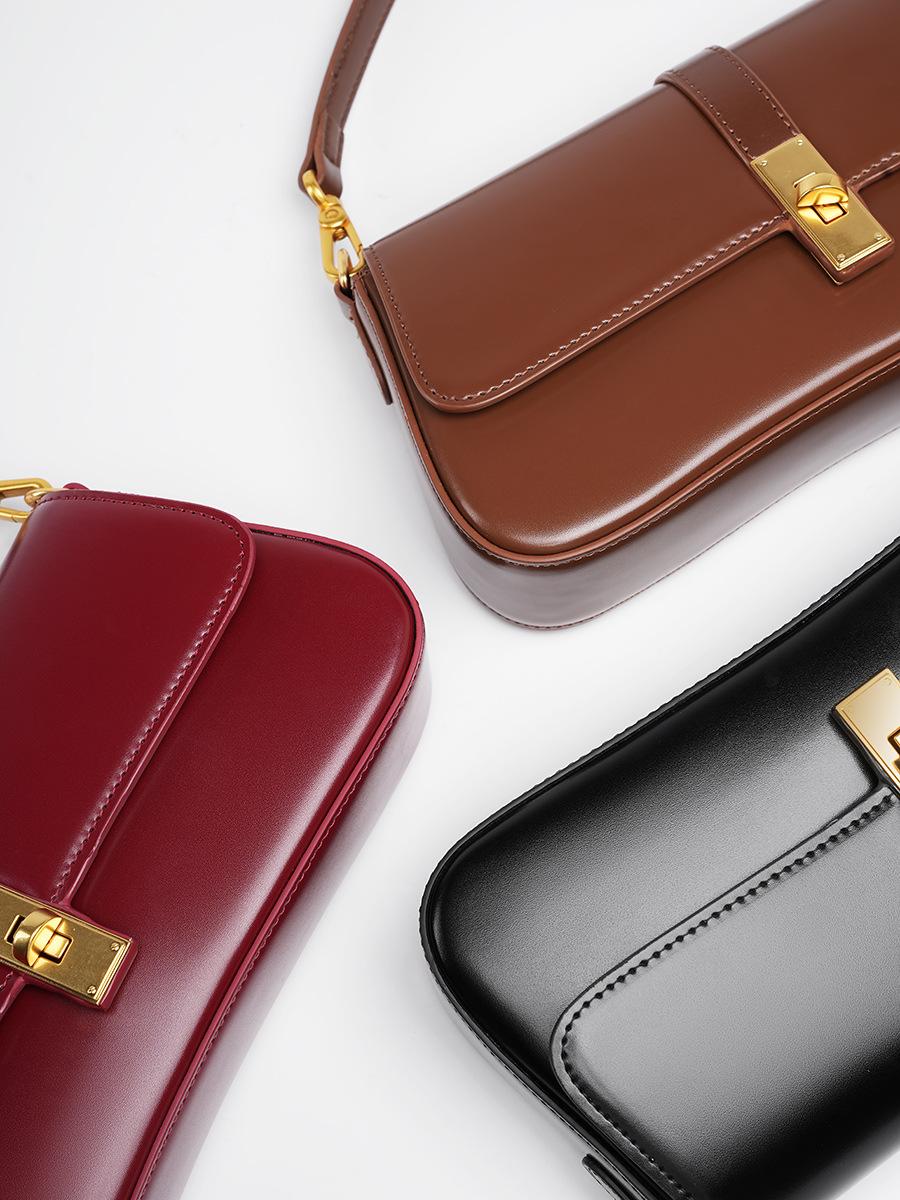 Women's Minimalist Shoulder Bag Smooth Faux Leather Underarm Purse with Metal Lock Versatile bag