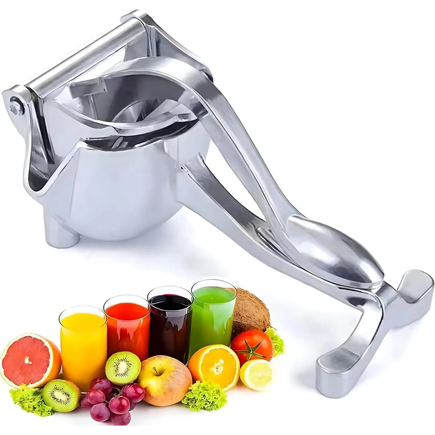 Handheld Stainless Steel Fruit Vegetable Juicer Squeezer - Aluminum Manual Press with V-Spout Pourer, Handle, Ergonomic Grip, Disassemblable Parts for Efficient Extraction, Compact Durable Kitchen Utensil, Travel Friendly