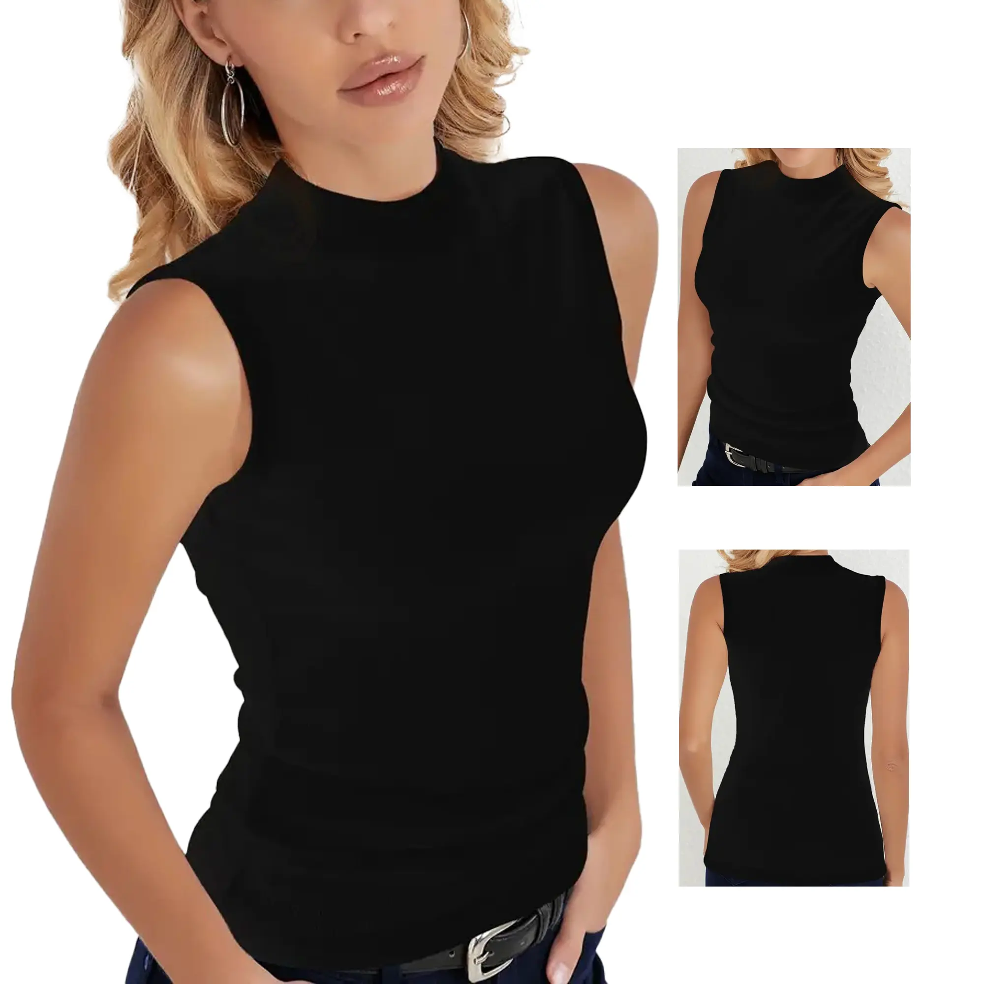 Women's Mock Neck Sleeveless 95% Polyester Blend Slim Fit Pull On Base Layer Top - Comfortable, Breathable, Skin-Friendly, Elegant, Figure-Flattering Casual Layering Piece Essential