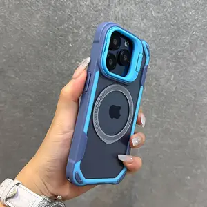 Color blocking transparent magnetic MagSafe lens holder with four corner shock-absorbing phone case suitable for Apple iPhone 17, 16, 15, 14, 13, 12, 11 Pro Max, supports wireless charging, men's and women's all inclusive protective case, Christmas holida