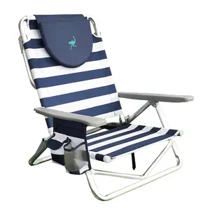 Ostrich On-Your-Back Sand Beach 6-Inch Off the Ground Chair, Navy Blue and White