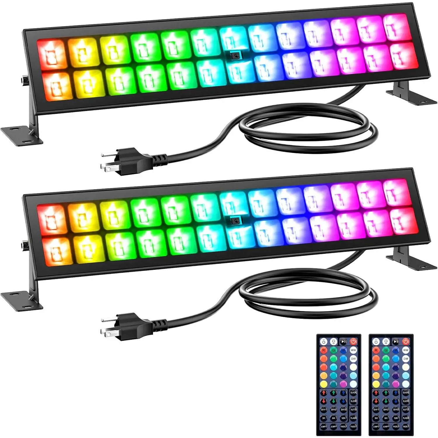 Stage Lights 2 Pack 48W LED Wall Washer Light,IP66  Outdoor RGB Light Bar with Timing,Wash Lights with DIY Colors 44-Key Remote for Garden Wedding Party