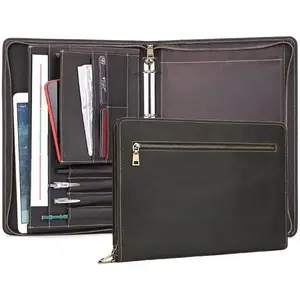 Zippered Padfolio Organizer, Leather Planner Binder, 12.9 Inch Portfolio Folder for Documents, Letter Size Business Card Tablet Document Holder for Men&Women