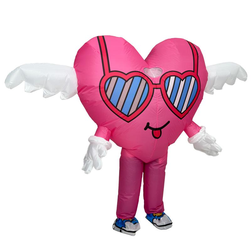 Adult Pink Heart-shaped Inflatable Costume with Built-in Fan Polyester Full-Body Outfit for Valentine's Day Wedding Anniversary Mother's Day Father's Day Birthday Fits 155-180cm Clothes Womenswear