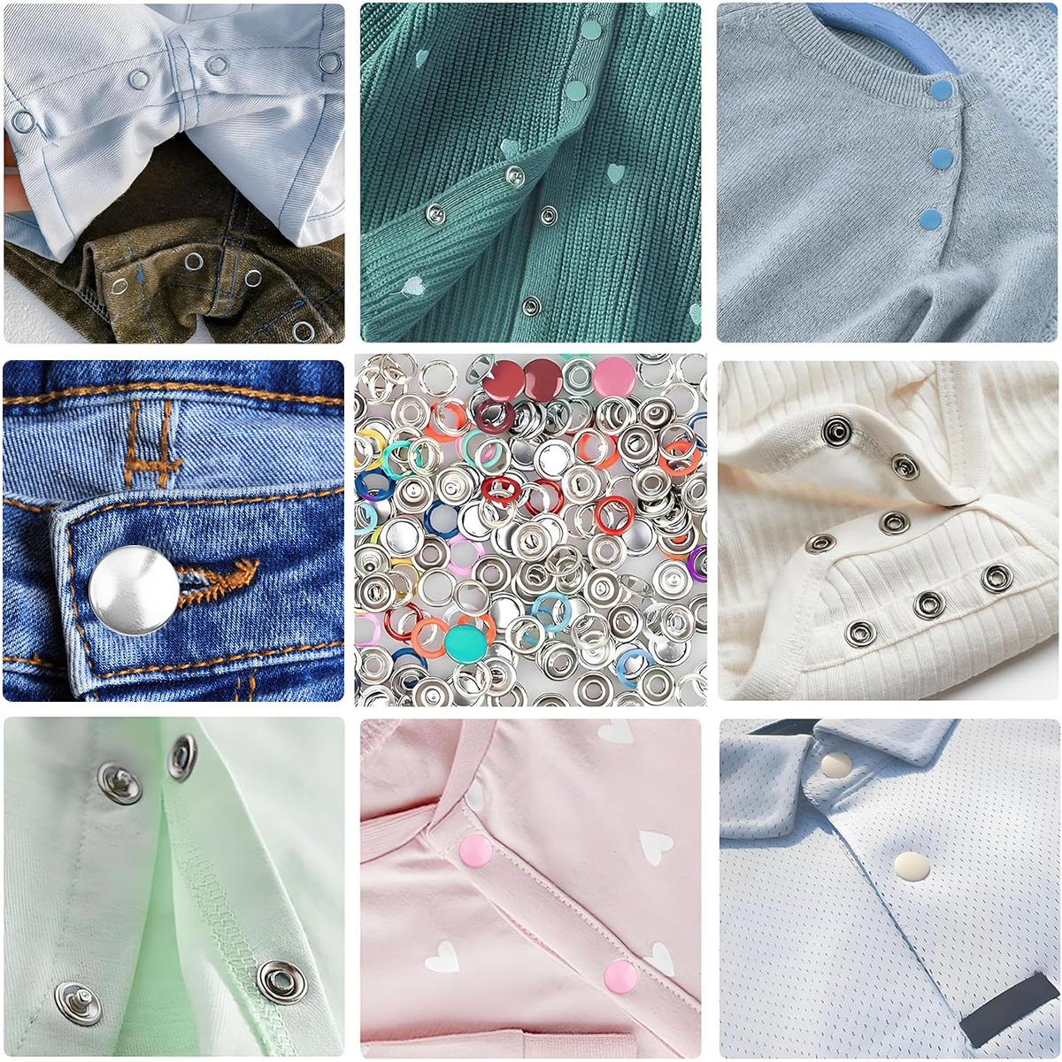 200 Sets 9.5mm Silver Rustproof Hollow Five Claw Snap Buttons Kit with Pliers Press Tool for DIY Crafts, Clothing, Hats Sewing Projects