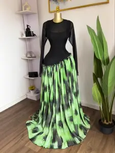 PULKRITU Women's Long Sleeve O-Neck Dress, Fitted, Party Gown for Autumn & Winter Birthdays, Evening Wear, Formal Wear, Elegance, Tie Dye Printed Patchwork Big Swing Maxi A-Line Dresses, Ladies Dressy Patchwork Skew Waist Streetwear Dress