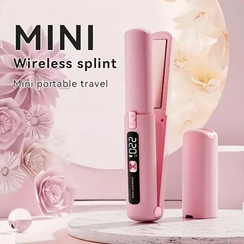 Mini Two-In-One Wireless Straightener and Curler, Portable Hair Straightener, Cordless Hair Straightener, Straightens Hair, USB Rechargeable 4500mah Battery, Anti-Scald Design, Ionic Hair Care, LCD Display