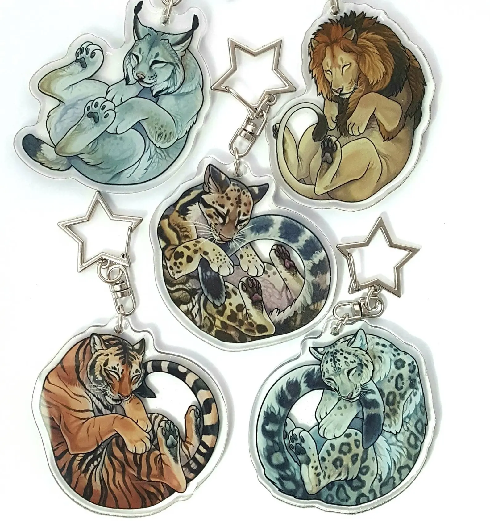 Sleepy Big Cat Glitter Epoxy keyrings - 5 Different Species