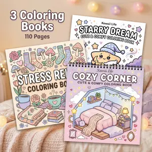 3pcs Adult Coloring Books, Art Supplies - Starty Dream & Cozy Corner Theme - 110 Pages of Super-Sensitive Paper - Vibrant Illustrations for Leisure Activity - Perfect Gift for Easter, Birthdays - Beginner-Friendly with Enchanted Patterns