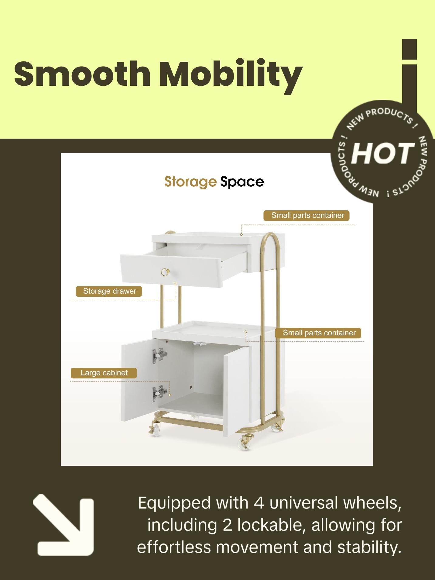 BarberPub Salon SPA Rolling Trolley, Barber Storage Cart for Storing Cosmetics 2074