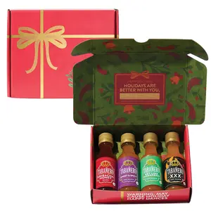 Mini Hot Sauce Gift Set by Holiday Gift Box with Sriracha Honey, Sweet and Spicy, Key Lime and XXX Flavors, 4-Pack, 1.7oz Hot Sauce Bottles, All Natural, Gluten Free, Low Sodium, Kosher, Made in the USA
